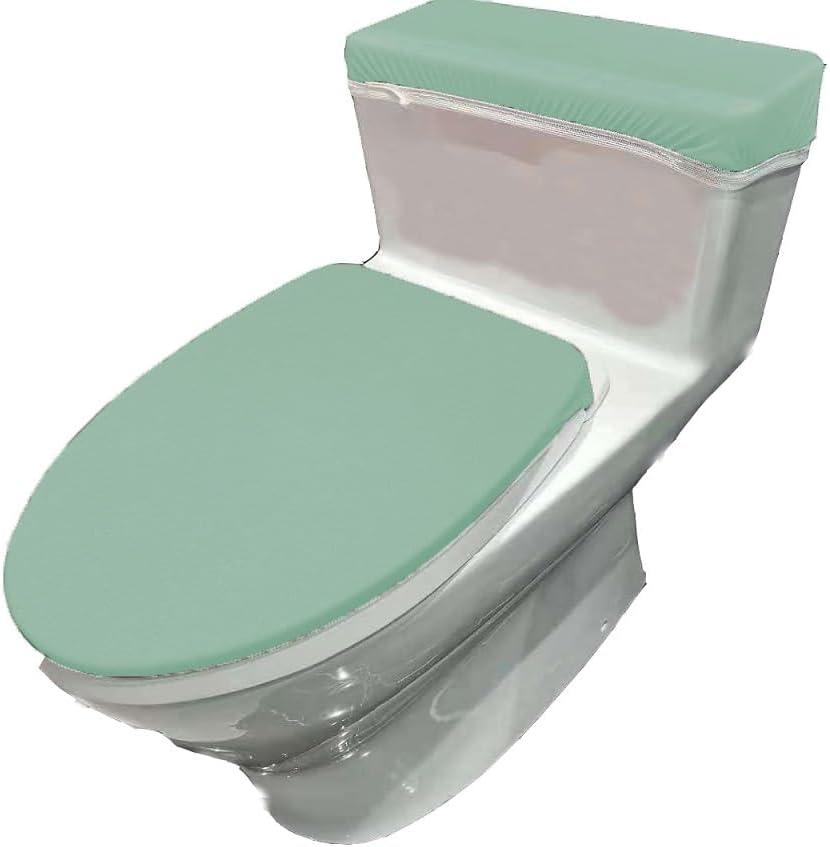 Madeals Velvet Toilet Lid Cover and Toilet Tank Lid Cover Fabric Cover for A Lid Toilet Tank Sage Green