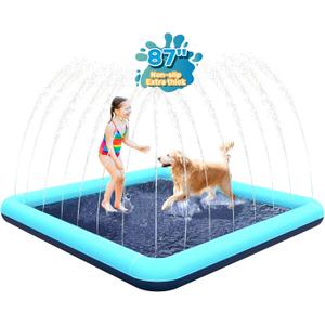87'' Splash Pad for Dogs, Non-Slip Sprinkler for Kids, Square Splash Pad for Kids Ages 4-8, Splash Pads for Toddlers 1-3, Dog Sprinkler Shallow Pool, Outdoor Water Toys for Backyard, Teal