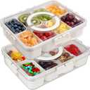 Divided Serving Tray with Lid and Handle: 2-Pack Stackable Food Box Container for Fruits Candy Organizer - Portable Clear Snack Organizer for Nuts, Travel, Party, Picnic Travel & Daily Use