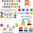 42 Pcs Happy Teacher Retirement Decorations Retirement Banner Backdrop Hanging Swirls Paper Pompoms Honeycomb Centerpieces School's out Decor for Retired Farewell Party Supplies