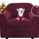 H.VERSAILTEX Rich Velvet Stretch 2 Piece Cover Chair Slipcover Sofa Cover Furniture Protector Couch Soft with Elastic Bottom Chair Couch Cover with Arms Width Up to 49 Inch(Chair, Burgundy)