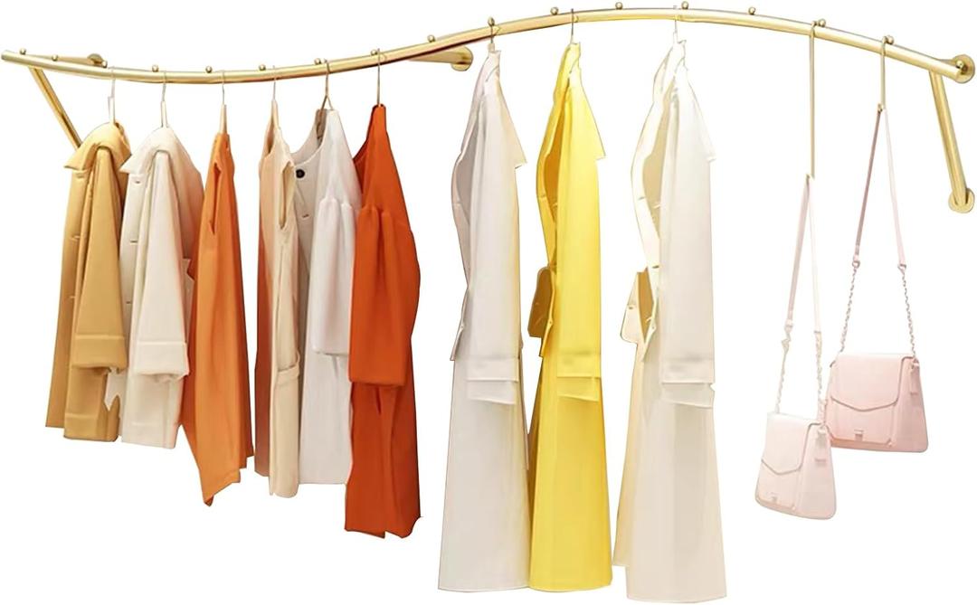 Gold Clothing Rack for Boutiques, Wall Mounted Retail Display Garment Rack for Houseware, Chrome Rolling Racks for Clothes Stores and Commercial