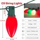 25Ft C9 LED Christmas Lights Outdoor Indoor, Multicolor Red Green White Vintage String Lights, Connectable Holiday Decor for Xmas Tree Wedding Party Patio Porch Yard