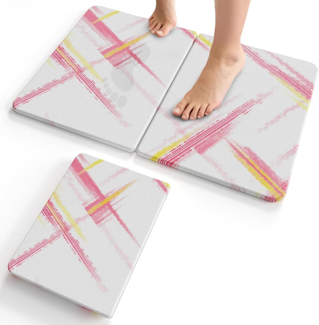 Foldable Stone Bath Mat - 24"x16" Fast-Drying Diatomaceous Earth Stone Shower Mat for Bathroom & Kitchen - Absorbent Non-Slip Diatomite Floor Mat - Eco-Friendly, Easy-Store Minimalist Home Decor