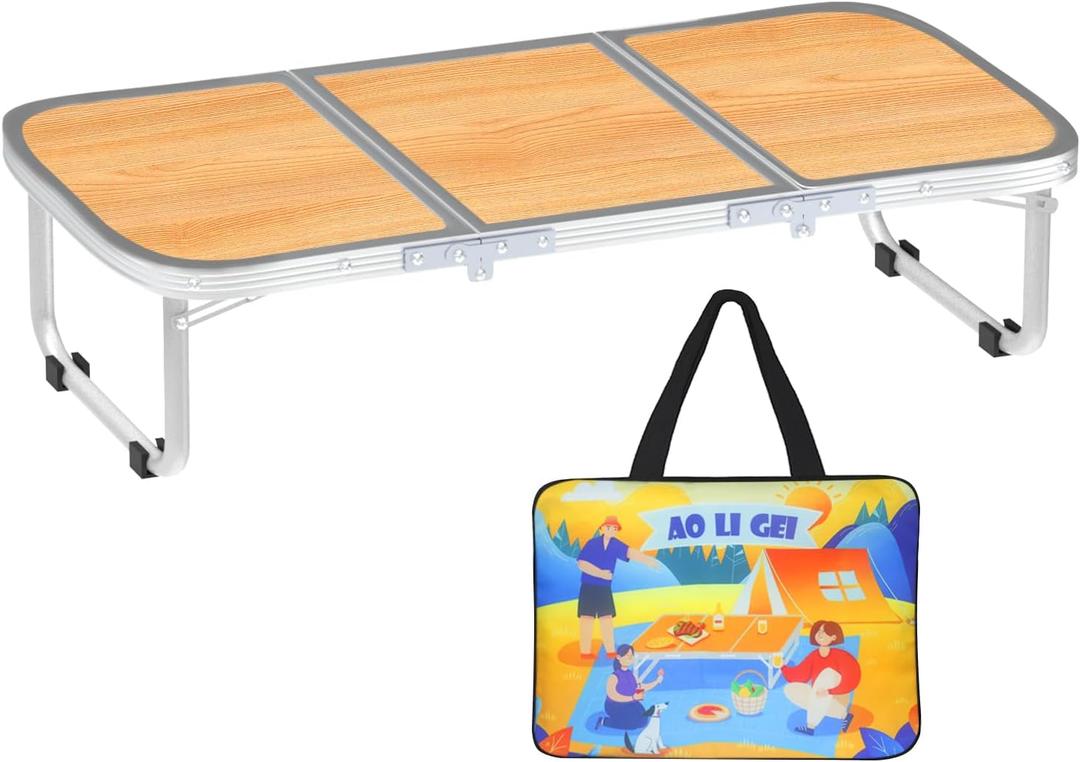 AO LI GEI Folding Camping Table Small with Storage Bag, Portable Picnic Table,Upgraded Thickening Lightweight Outdoor Table Aluminum Legs (Brown:15.7"x35.4", Fixed Height:9.8")