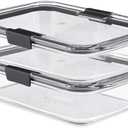 Rubbermaid Brilliance Glass Food Storage Containers, 8 Cup, Set of 2, BPAFree, LeakProof, Clear