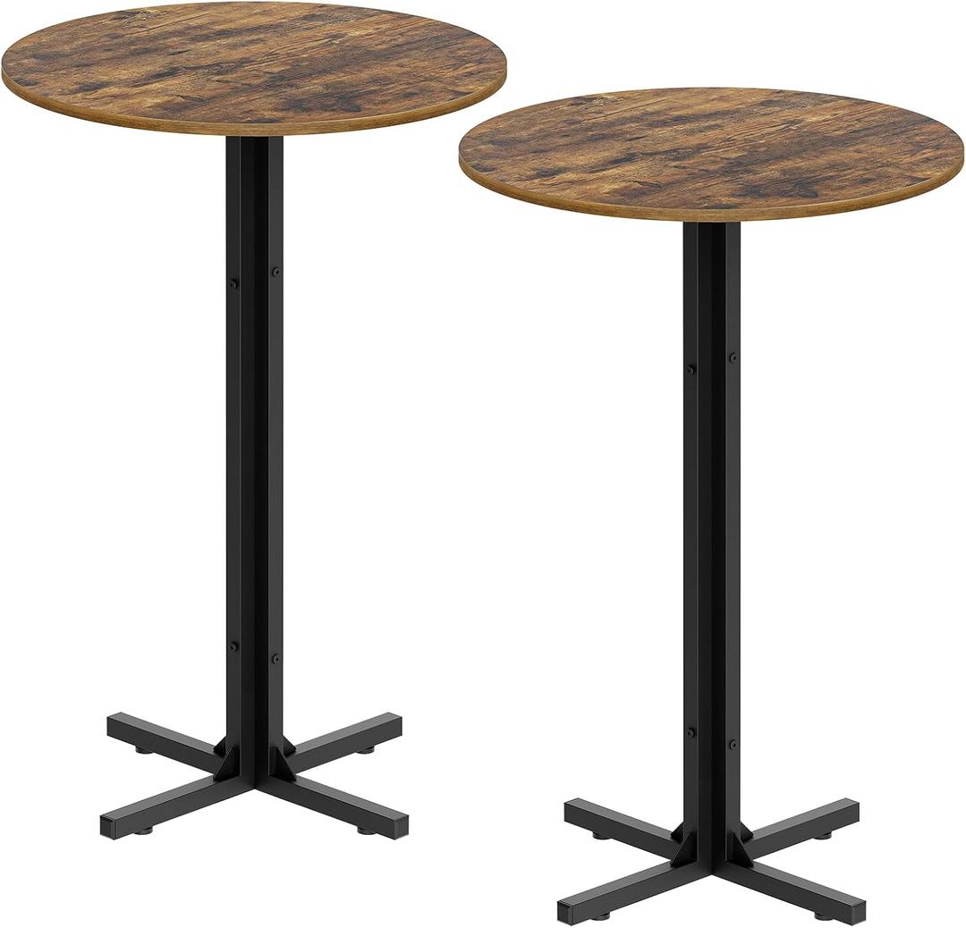 Round Bar Table Set of 2, Counter Height Pub Table, Bar Height Cocktail Table, Versatile Use, for Dining Room, Kitchen, Bar, Pub, Cafe, Rustic Brown and Black BT10L2BR