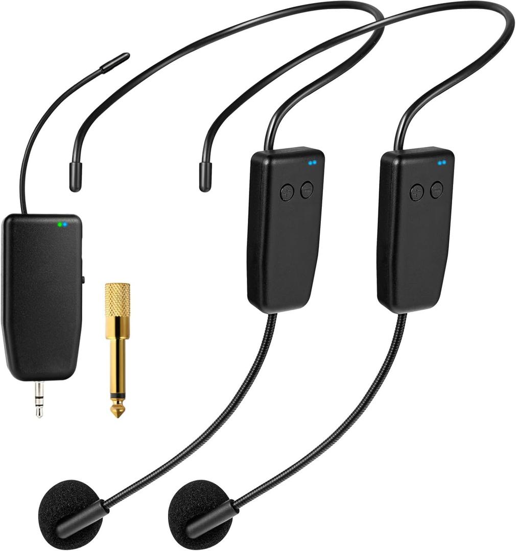Wireless Microphone System for 2 People,160ft Range, 2.4G Dual Wireless Headset Mics for Karaoke Speaker, Amplifier, Mic Speakers, PA System, Yoga,Teaching, Fitness