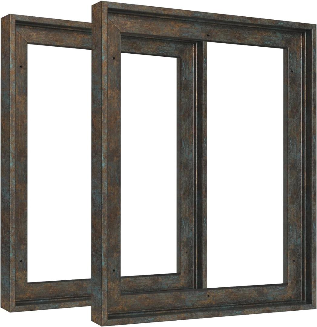 0.9" Deep Rustic Blue Gold Floating Frame for 16x20 Canvas Paintings