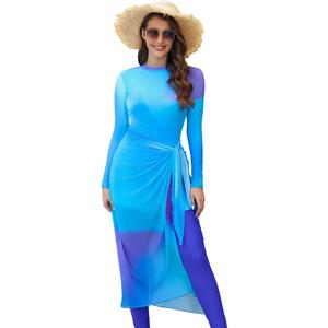 Womens Muslim Swimsuits Tie Dye Top Swim Pants with Long Sarong Cover up Wrap Skirt Swimwear Modest Bathing Suit 4PCS (Large)