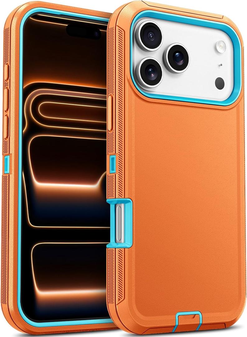 Jelanry Case for iPhone 17 Pro Max 5G 6.9-inch, Heavy Duty Rugged & Dual-Layer Shockproof Dropproof Protection w/Port Anti dust Scratch Armor Back Cover Phone Case for iPhone 17 Pro Max, Orange/Blue