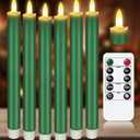 Upgraded Real Wax LED Flameless Green Taper Candles with Remote, KSWING 6 PCS Candlesticks Battery Operated 3D Flickering - 9.6" Long Realistic Fake Candle Sticks for Home/Wedding/Fireplace Xmas Decor
