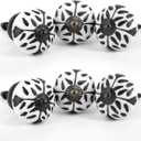 Handmade Flower White Ceramic Stone Cabinet Knobs, Vintage Decorative Drawer Pulls for Trendy Cabinets, Modern Dressers & Cupboards, Knobs for Kitchen & Furniture - Set of 6