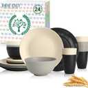 Homienly Wheat Straw Plates and Bowls Set, Lightweight & Unbreakable Dinnerware Set for Kitchen, Parties, Holidays, Microwave and Dishwasher Safe Dish Set - Plate Sets, Bowls, Cups, 24pcs (Grey Stone)