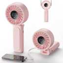 Handheld Portable Fan, 4000mAh USB Rechargeable Personal Fan, 180 Foldable Mini Desk Fan with 6 Wind Speed, LCD Digital Display, Lanyard as Neck Fan, Ultra Quiet (Pink)