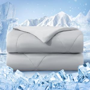 Cooling Comforter Queen Size, Double-Sided Cold Tech Fabric Quilted Bed Comforters Cooling Blanket for Hot Sleepers, Breathable Lightweight Summer Bedding, All-Season Ice Blanket, Light Gray (Queen(90"x90"))