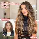 ALXNAN Clip in Long Wavy Hair Extension 24 Inch Chocolate Brown to Honey Blonde Hair Extensions 4PCS Thick Hairpieces Fiber Double Weft Hair for Women