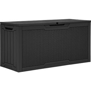 YITAHOME 80 Gallon Outdoor Storage Box, Large Water Resistant Resin Deck Box, Indoor Outdoor Lockable Rattan Storage Container for Patio, Garden, Cushions, Tools, Equipment (Black) 