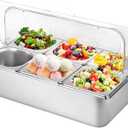 Countertop Food Serving Display Container with Clear Lid, Stainless Steel Serving Tray Catering Supplies Buffet Display Condiment Container for Restaurant Hotel Kitchen (6 Pan)