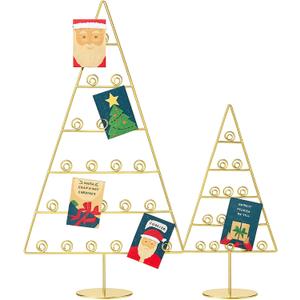 2 Pack Large Christmas Tree Card Holder 27.6'' 15.8'' Metal Tabletop Display Spiral Xmas Tree Gift Card Photo Picture Holder Stand for Christmas Birthday Wedding Home Table Decor