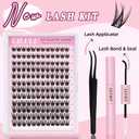 UILULU Lash Clusters Kit 144 Individual Clusters False Eyelashes, DIY Cluster Eye Lash Extensions Set with Bond & Seal, Remover, Tweezers, Fake Eyelash D Curl-0.07-10-16MM(U25 Lash Kit)