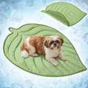 PetAmi Dog Cooling Mat, Leaf Shape, Pet Pad with Cooling Nylon & Soft Fleece, Q-Max > 0.4 Reversible All Season Blanket for Dogs & Cats, Medium 42x48 in, Sage Green