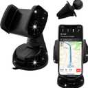 Bling Car Phone Holder, 360 Degree Adjustable Crystal Auto Dashboard Air Vent Cell Phone Mount, Universal Car Phone Holder Mount for Windshield Dashboard and Air Outlet (Black)