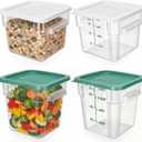 Lallisa 4 Pcs 8qt & 4qt Clear Food Storage Containers with Lids Handles and Scales, Stackable Plastic Square Food Storage Containers for Dough Proofing Baking Kitchen Restaurant(White, Green)