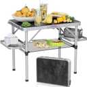 Titanker Folding Camping Table Small 2ft, Small Camp Table Portable with 50% Extra Space, Folding Picnic Beach Table Portable, Car Camping Essentials, Aluminum Light Solid, Silver (Dark Marble & Storage Net)
