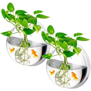 Ziliny 2 Pcs Hanging Wall 1 Gallon Fish Bowls Acrylic Clear Wall Fish Tank for Beta Aquariums Mounted Plant Bubbl Ecosphere Decor