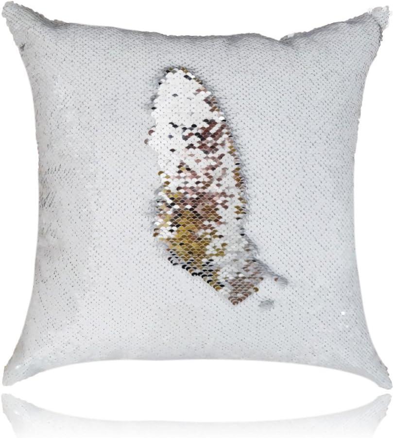 14"x14" White and Silver Two Colors Mermaid Sequin Throwing Pillow Case Cushion