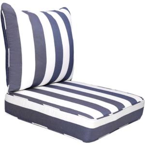 24" x 24" Patio Cushion Set Waterproof Outdoor Sectional Cushions Fade Resistant Seat and Pillow with Removable Cover for Patio Furniture, Blue and White Stripe