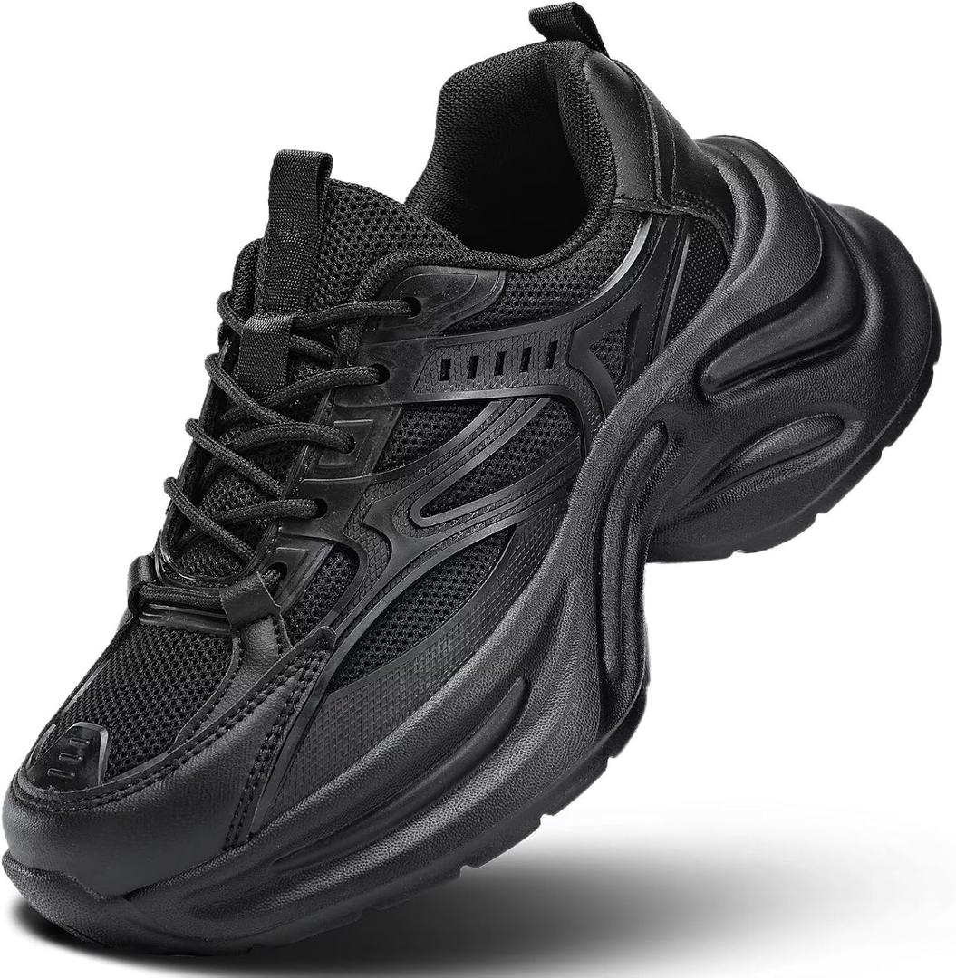 Women's Chunky Sneakers Fashion Platform Casual Dad Shoes Comfortable Walking Running Sport Work Gym Athletic (8, All Black)