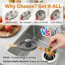 Solid Brass Body 3-in-1 Kitchen Sink Drain Strainer & Stopper, Heavy Duty Pop Up Plug Assembly with 2 Baskets, Anti-Clog Replacement for US Standard 3-1/2 Inch Drains, Rust-Proof Silver