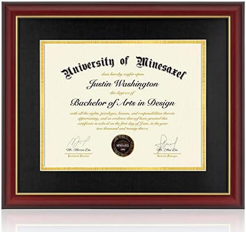 Minesaxel Diploma Frame 14x17 with Black Mat Fits Document, Certificate or 16x20 Picture without Mat, 17x14 Cherry Red Frame for Wall Mounting