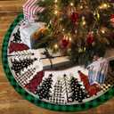 Christmas Tree Skirt 48 Inch, Green and Black Buffalo Plaid Xmas Tree Skirt, Winter Christmas Tree Mat for Home Party Holiday Indoor Outdoor Decorations