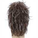 morvally Men’s Women 80s Rocker Mullet Wig with Glasses and Necklace Long Brown Curly Glam Rock-Rockstar Wig for Halloween Cosplay Costume Party (Brown highlights Silver)