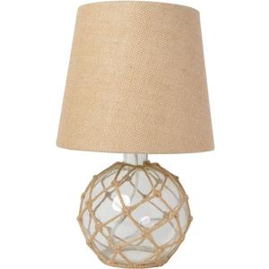 Elegant Designs LT1050-CLR Buoy Rope Nautical Netted Coastal Ocean Sea Glass Table Lamp with Burlap Fabric Shade, Clear