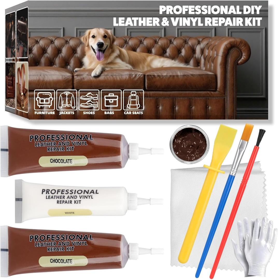 Leather Repair Kit, Advanced Repair Gel, 2025 New Upgrade Professional Leather Repair Kit for Furniture, Sofas, Jackets, Car Seats and Purses, Vinyl, Faux, Artificial, Pleather Care(Chocolate)