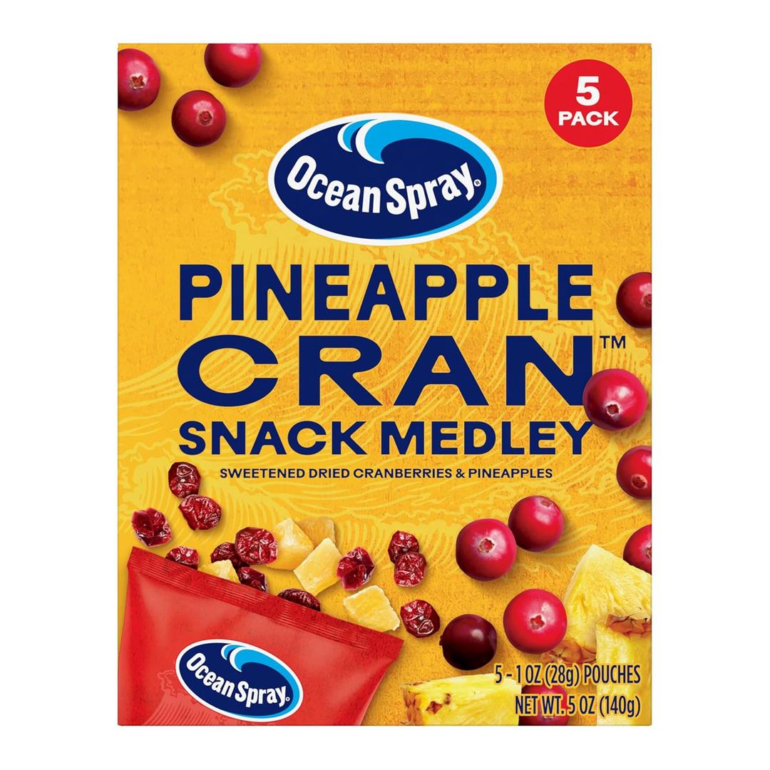 Ocean Spray Pineapple Cran Snack Medley, Cranberry and Pineapple Dried Fruit Snack, 1 Oz Pouches, 5 Count (Best By: 05/18/2026)