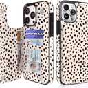 uCOLOR Compatible with iPhone 15 Pro Max 6.7" Wallet Case with Card Holder Slot Folio Flip Leather Kickstand Magnetic Clasp and RFID Blocking Design Cover 15PM 6.7 Inch (Almond Latte Polka Dot)