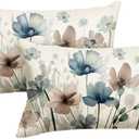 AVOIN colorlife Poppy Flowers Chinoiserie Throw Pillow Covers, 12 x 20 Inch Blue Brown Seasonal Leaves Cushion Case Decoration for Sofa Couch Set of 2