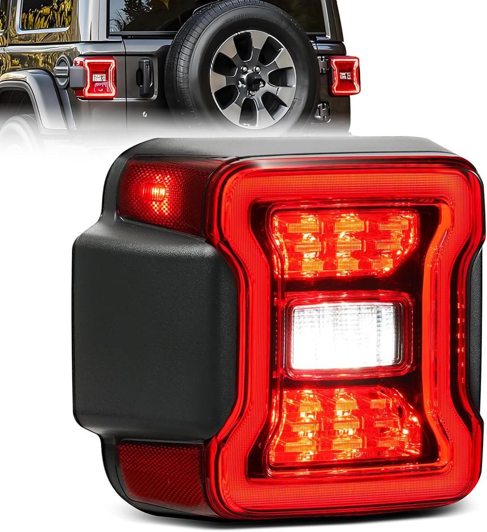LED Tail Lights Compatible with 2018 2019 2020 2021 2022 2023 2024 2025 Jeep Wrangler Taillights Rear Brake Lamp Rear Reverse Stop Brake Lamp Replacement for OEM#68434890AB (Left Driver Side)