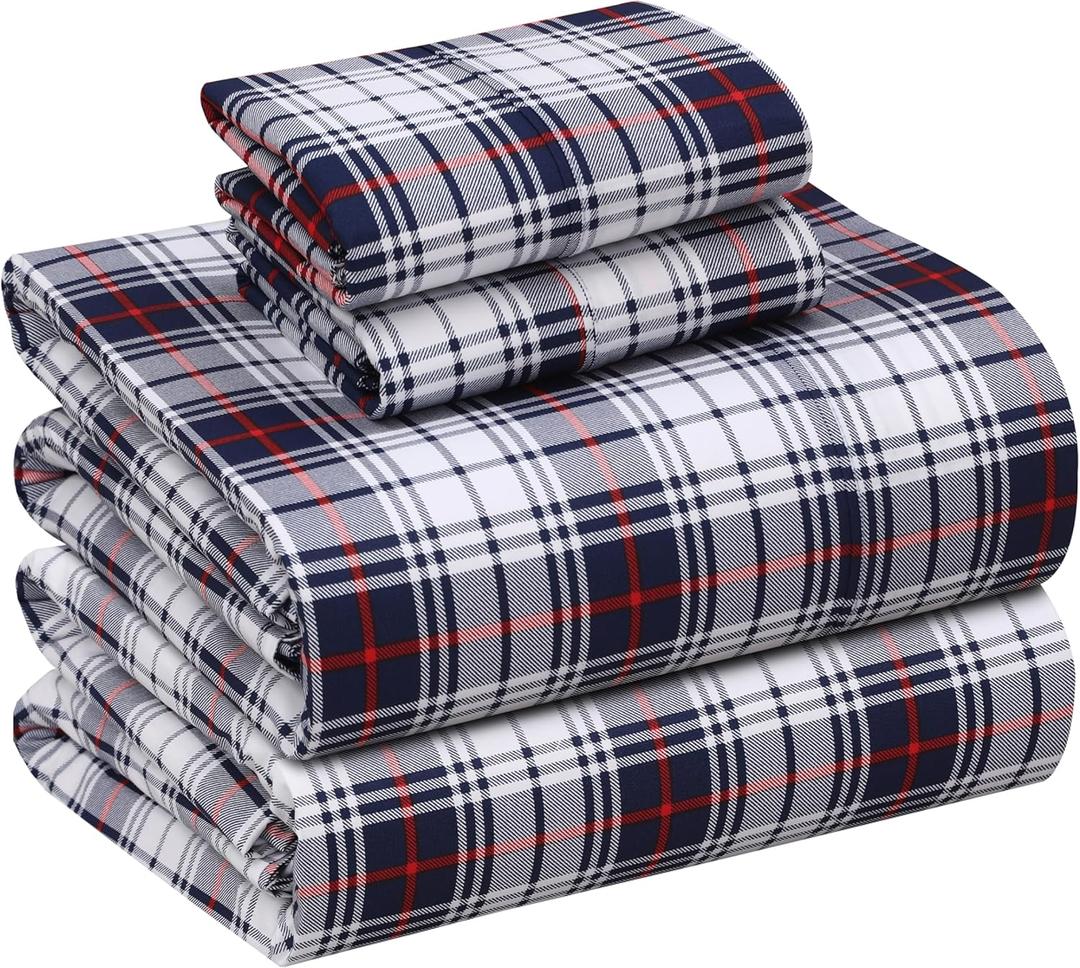 RUVANTI 100% Cotton Sheets Queen Size Percale Bedding, Cooling & Breathable Floral Design, Durable with a Crisp, Soft & Comfortable Feel, 16" Deep Pocket, 4-Piece Set, Prussian