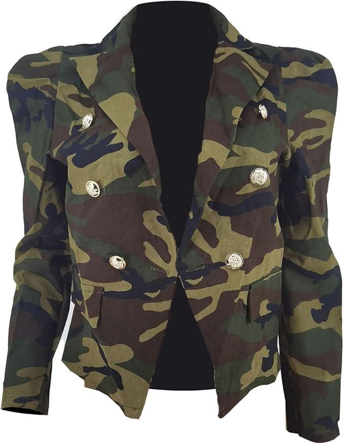 Camouflage Jacket for Women Lightweight Casual Long Sleeve Lapel Camo Blazer Jackets with Pockets L