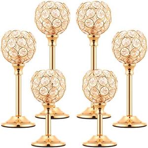 6 Pcs Crystal Candle Holder 2 Sizes Candle Holders for Wedding Table Centerpiece, Table Decor, Candlestick Holder for Fireplace Candelabra, Home Living Room Decor