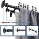 Double Wood Curtain Rods for Windows 36 to 72 Inches,1 Inch Decorative Wooden Curtain Rod with Square Imitation Wood Grain Finials and Double Aluminum Bouquet Bracket, Antique Black