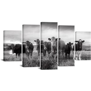 Nachic Wall 5 Piece Farm Animals Canvas Wall Art Black and White Cattles Cows Pictures Wall Decor for Living Room Kitchen Modern Giclee Print Artwork Gallery Canvas Wrapped Ready to Hang