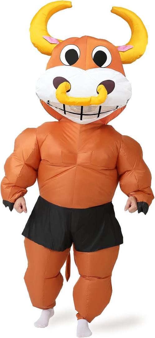 GOPRIME Inflatable Bull Costume for Party, Halloween, Blow Up Suit, Adult Size