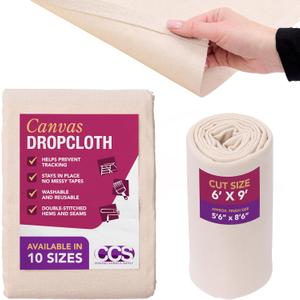 CCS Canvas Drop Cloth for Painting  All Purpose Cotton Duck Cloth Tarp for Curtains, Tablecloths, Backdrops  Washable & Reusable Floor Cover & Dust Sheet for Furniture (6x9 Ft) (6 by 9 Feet)